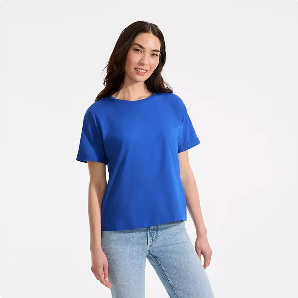 NEW Lands' End Supima Cotton Relaxed Fit Crewneck Tee Royal Blue, XL Tall